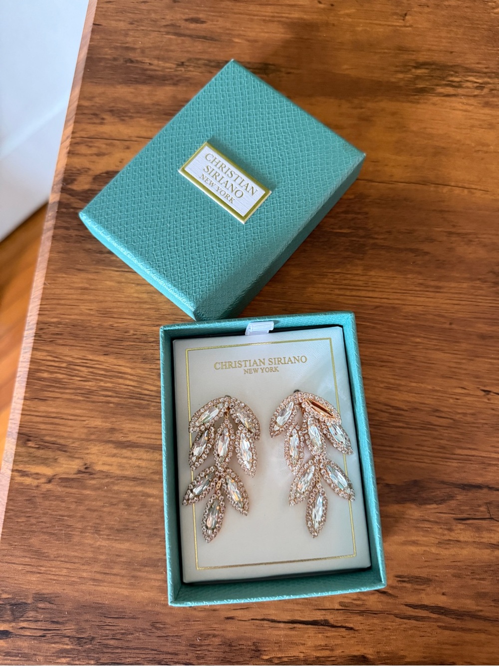 Christian Siriano Rose Gold Leaf Cluster Crystal Earrings